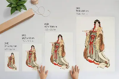 Plakat ścienny przedstawiający ilustrację japońskiej bogini miłości Benten z XVIII–XIX wieku autorstwa Katsushiki Hokusai