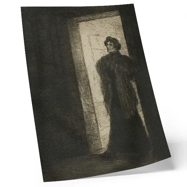 Na progu autorstwa Théophile-Alexandre Pierre Steinlen plakat z teksturą płótna