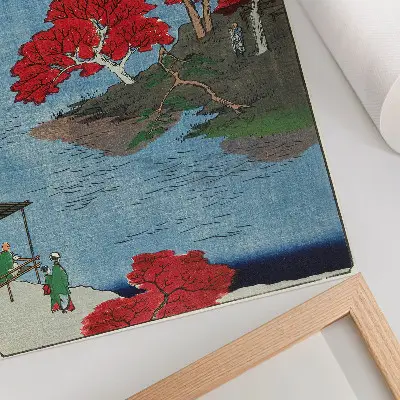 Nowoczesna grafika na płótnie przedstawiająca zabytkową japońską rycinę Jesień w świątyni Akiba w Ukiji z 1857 roku autorstwa Utagawy Hiroshige