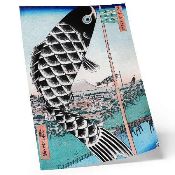 Plakat z teksturą płótna Most Suidobashi i Surugadai Utagawy Hiroshige (1857)