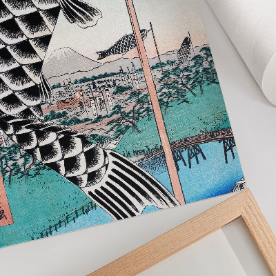 Plakat z teksturą płótna Most Suidobashi i Surugadai Utagawy Hiroshige (1857)