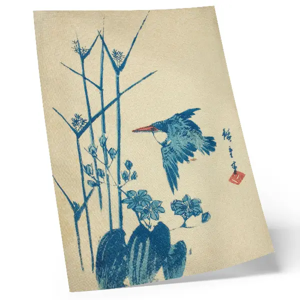 Zimorodek i monochoria – Utagawa Hiroshige plakat z teksturą płótna