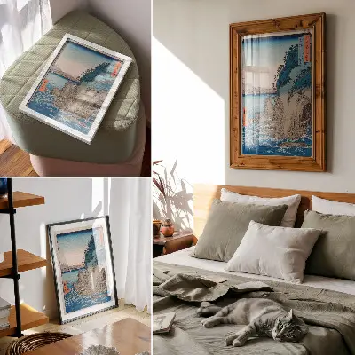 Plakat ścienny z grafiką przedstawiającą wejście do jaskini na wyspie Enoshima w prowincji Sagami nr 15 autorstwa Utagawy Hiroshige