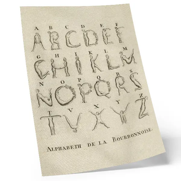 Nagi alfabet, Alfabet de la Bourbonnoise (1790) plakat z teksturą płótna