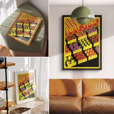 Plakat Sklep z owocami (1936) autorstwa Federal Art Project z teksturą płótna