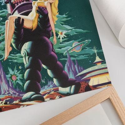 Plakat z teksturą płótna Plakat kinowy do filmu Zakazana planeta z Robbym Robotem (1956)