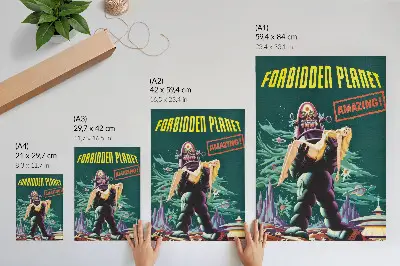 Plakat kinowy do filmu Zakazana planeta z Robbym Robotem z 1956 roku z teksturą płótna