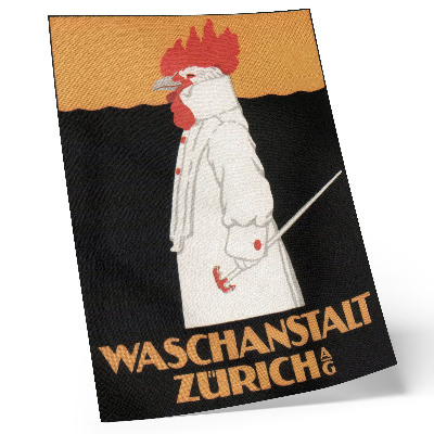 Plakat z teksturą płótna Waschanstalt Zurich (1905), zabytkowy plakat reklamowy Roberta Hardmeyera