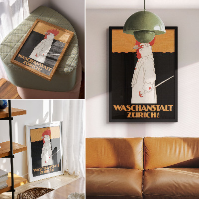 Plakat z teksturą płótna Waschanstalt Zurich (1905), zabytkowy plakat reklamowy Roberta Hardmeyera