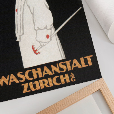 Plakat z teksturą płótna Waschanstalt Zurich (1905), zabytkowy plakat reklamowy Roberta Hardmeyera