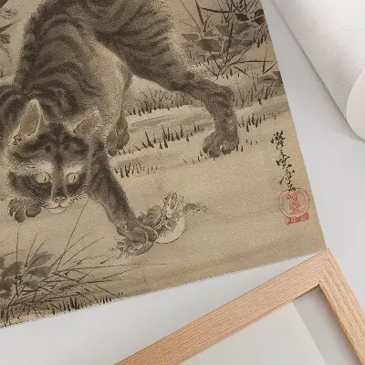 Kot łapiący żabę autorstwa Kawanabe Kyosai nowoczesna grafika na płótnie
