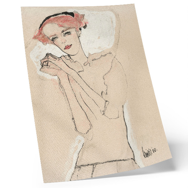 Plakat ścienny Portret kobiety (1910) autorstwa Egona Schielego – kobiecy rysunek liniowy z kolekcji muzeum The MET