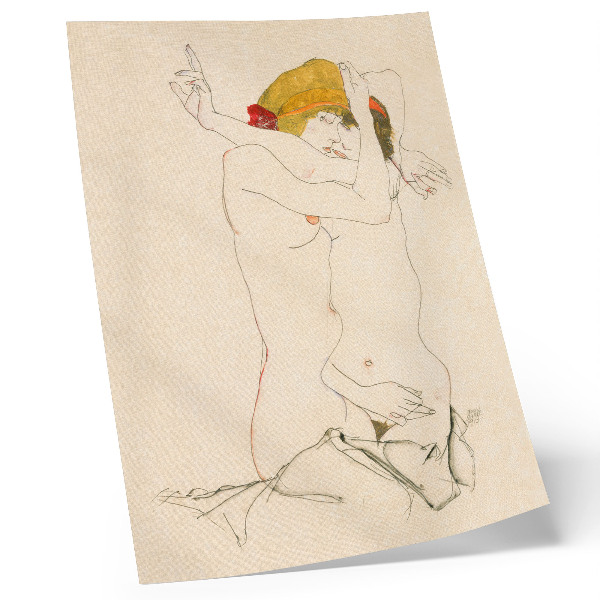 Plakat ścienny Dwie obejmujące się kobiety (1913) autorstwa Egona Schielego – kobiecy rysunek liniowy z kolekcji muzeum The MET