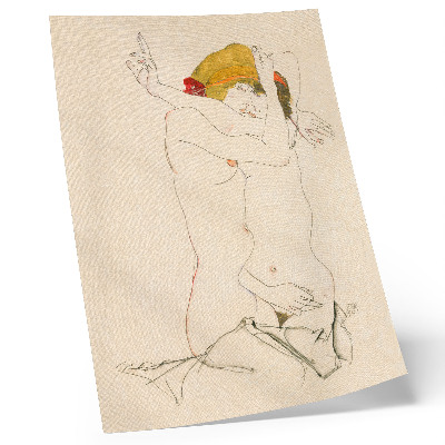 Plakat ścienny Dwie obejmujące się kobiety (1913) autorstwa Egona Schielego – kobiecy rysunek liniowy z kolekcji muzeum The MET