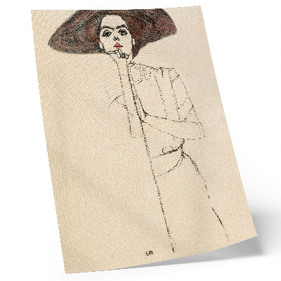 Plakat z teksturą płótna Portret kobiety (1910) autorstwa Egona Schielego – kobiecy rysunek liniowy z kolekcji muzeum The MET
