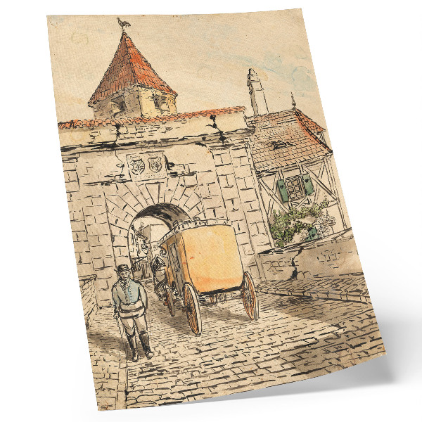 Plakat na płótnie Brama miejska z powozem (praca uczniowska) autorstwa Egona Schielego