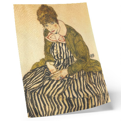 Plakat z teksturą płótna Portret Edith Schiele w sukni w paski (1915) autorstwa Egona Schielego