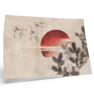 Grafika na ścianę Ptaki i zachód słońca Katsushiki Hokusai z Albumu szkiców (1814), japońskie drzeworyty vintage