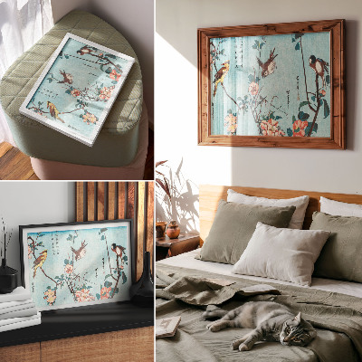 Plakat Japońskie ptaki i kwiaty (1833) – drzeworyty vintage autorstwa Utagawy Hiroshige