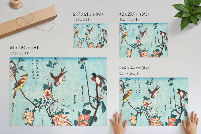 Plakat Japońskie ptaki i kwiaty (1833) – drzeworyty vintage autorstwa Utagawy Hiroshige