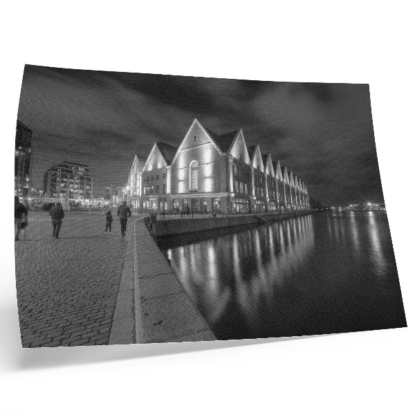 Plakat do salonu Monochromatyczna architektura z odbiciem w wodzie