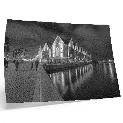 Plakat do salonu Monochromatyczna architektura z odbiciem w wodzie