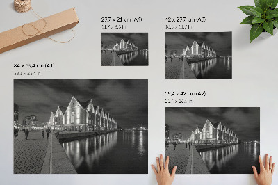 Plakat do salonu Monochromatyczna architektura z odbiciem w wodzie