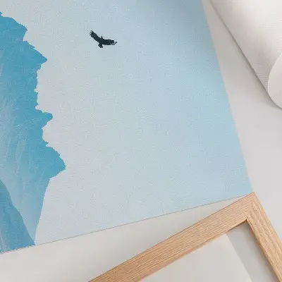 Grafika na ścianę minimalistyczny krajobraz z górami i ptakiem