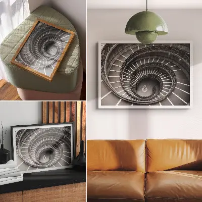 Plakat do salonu architektura spiralnych schodów w stylu eleganckim
