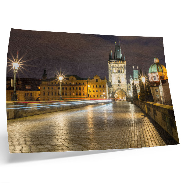 Grafika na ścianę Urokliwe nocne miasto oświetlone most architektura