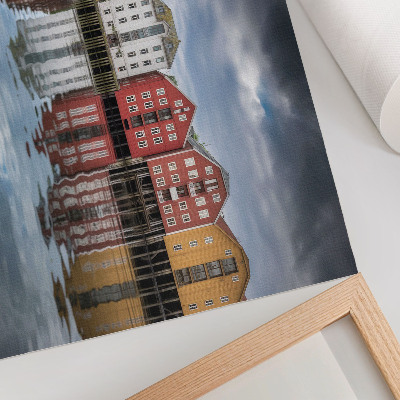 Plakat do salonu Kolorowe budynki nad wodą harmonijna kompozycja