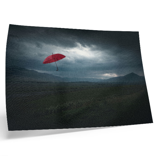 Grafika na ścianę Czerwony parasol ciemne chmury góry pejzaż