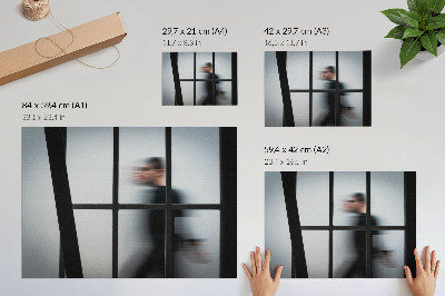 Plakat do salonu Czarna sylwetka za szklaną ramą szarość minimalizm