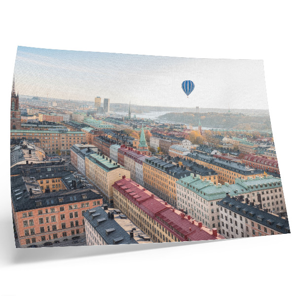 Nowoczesny plakat dekoracyjny Kolorowe miasto balon nad budynkami niebo