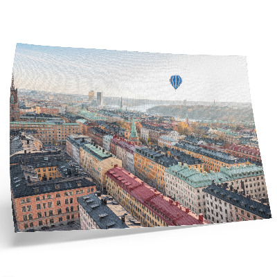 Nowoczesny plakat dekoracyjny Kolorowe miasto balon nad budynkami niebo