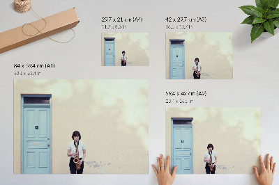 Plakat do salonu Minimalizm jasne barwy spokój muzyka przed drzwiami