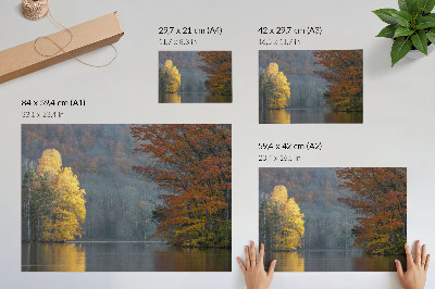Plakat Barwy jesieni jezioro spokojna atmosfera harmonia