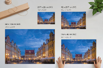 Grafika na ścianę Historyczne kamienice wieczorem kolorowe światło