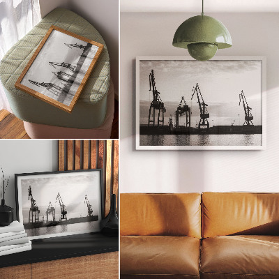 Plakat Żurawie portowe minimalistyczny design czerń biel