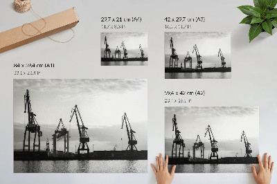 Plakat Żurawie portowe minimalistyczny design czerń biel