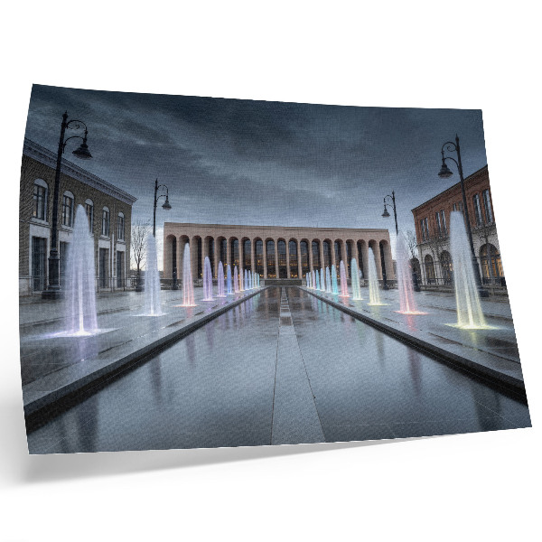 Plakat Fontanny i architektura nowoczesne oświetlenie