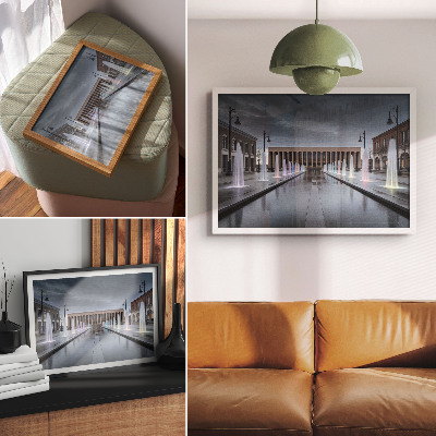Plakat Fontanny i architektura nowoczesne oświetlenie