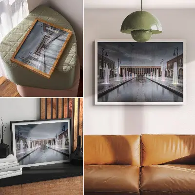 Plakat nowoczesne oświetlenie fontann i architektury