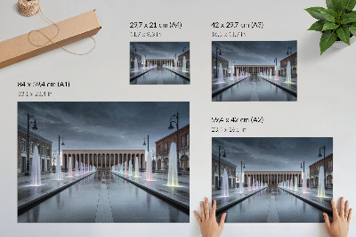 Plakat Fontanny i architektura nowoczesne oświetlenie