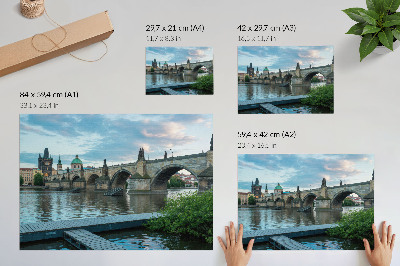 Grafika na ścianę Most nad rzeką zabytkowa architektura spokój