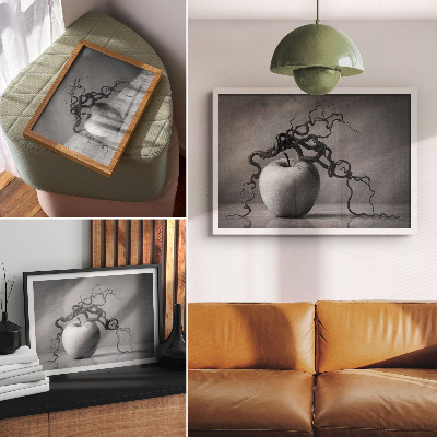 Grafika na ścianę Kontrast jabłka i gałęzi harmonijny monochromatyzm
