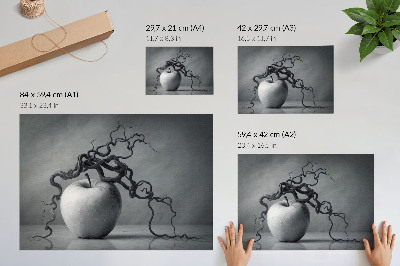 Grafika na ścianę Kontrast jabłka i gałęzi harmonijny monochromatyzm