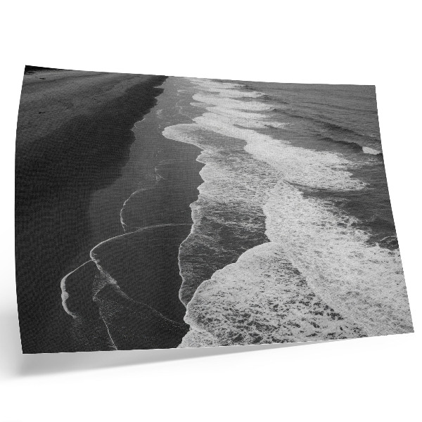 Plakat do salonu Czarno-białe fale miękki piasek spokojna plaża