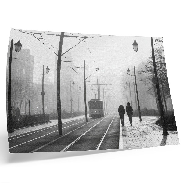 Grafika na ścianę Tramwaj mgła latarnie klimat miejski