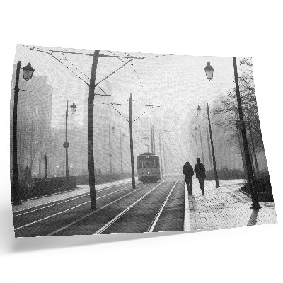 Grafika na ścianę Tramwaj mgła latarnie klimat miejski
